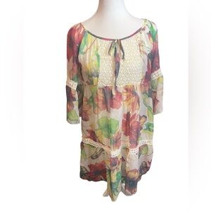 Bellambia silk Floral Women's babydoll dress floral sheer silk lined M Italian